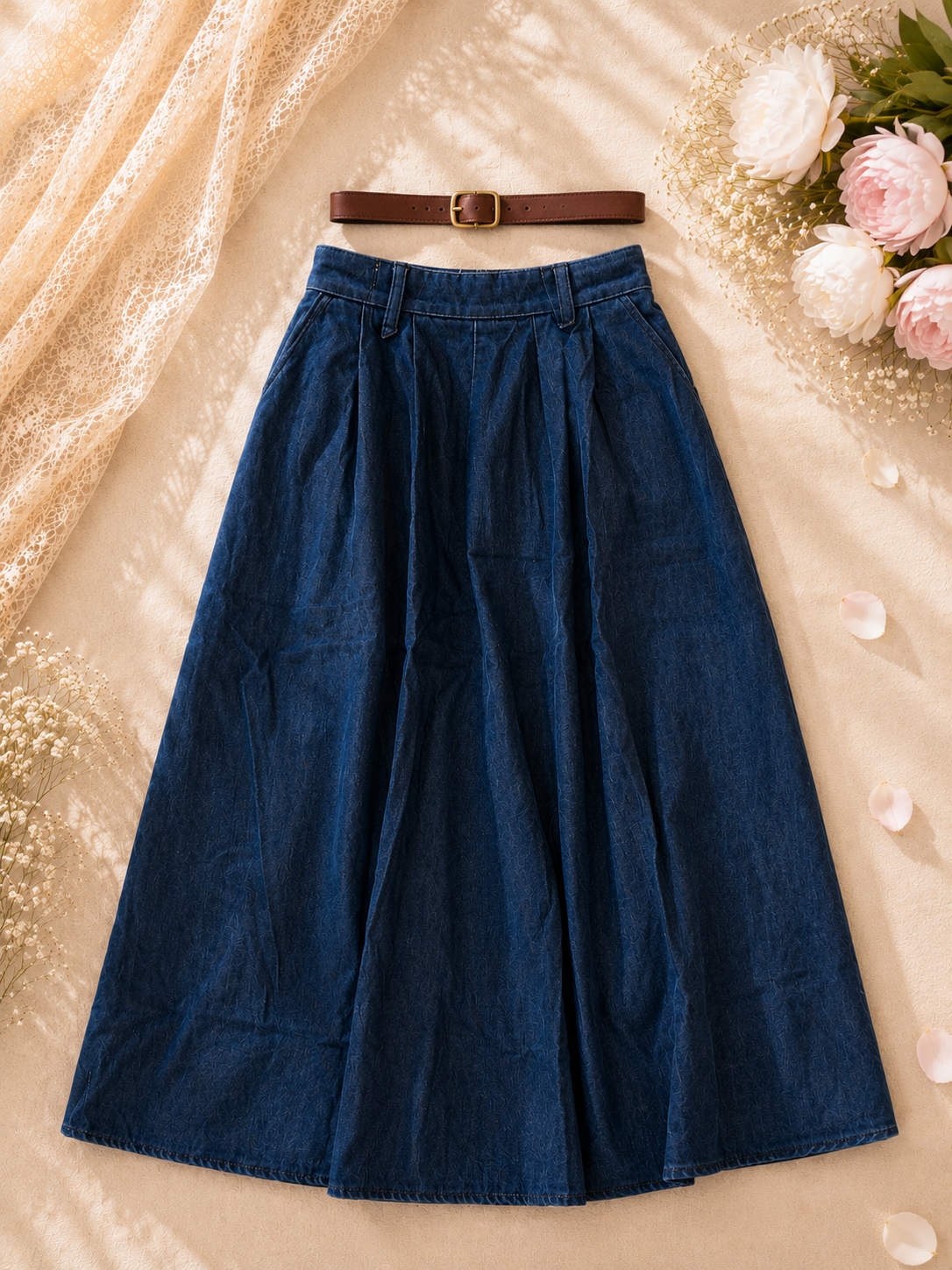 Denim Skirt with Belt